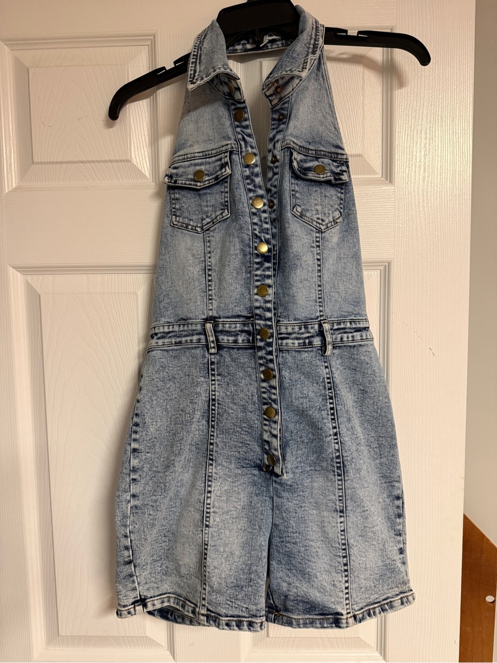 Fashion Nova Blue Denim Romper- Faded Indigo Wash